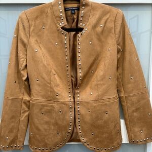 0 XS Studded Brown Boston Proper Faux Suede Blazer